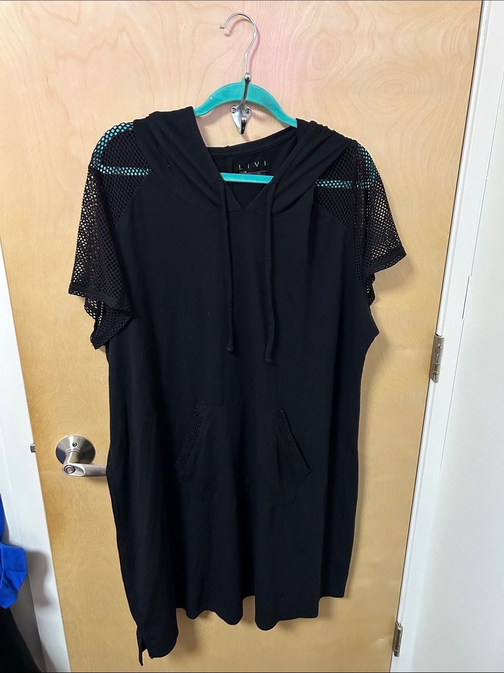 Lane Bryant Black Hooded Swim Coverup with Mesh Sleeves